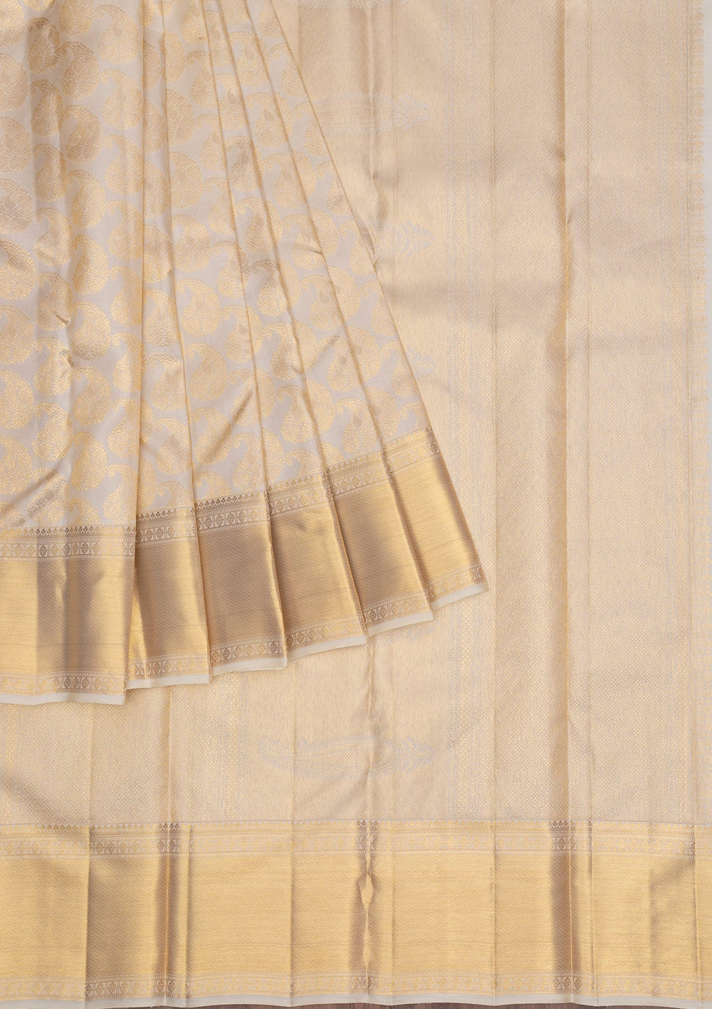 Off White Gold Zariwork Pure Silk Saree - Koskii