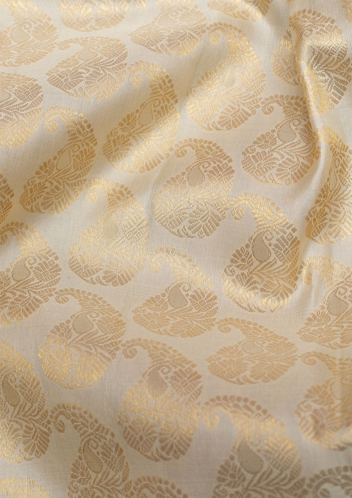 Off White Gold Zariwork Pure Silk Saree - Koskii