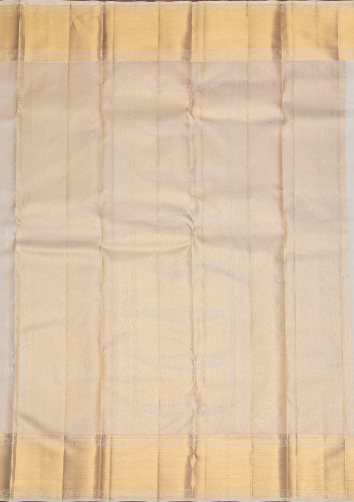 Off White Gold Zariwork Pure Silk Saree - Koskii