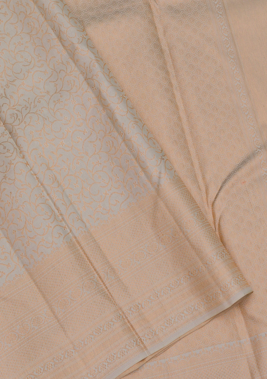 Off White Zariwork Pure Silk Saree-Koskii