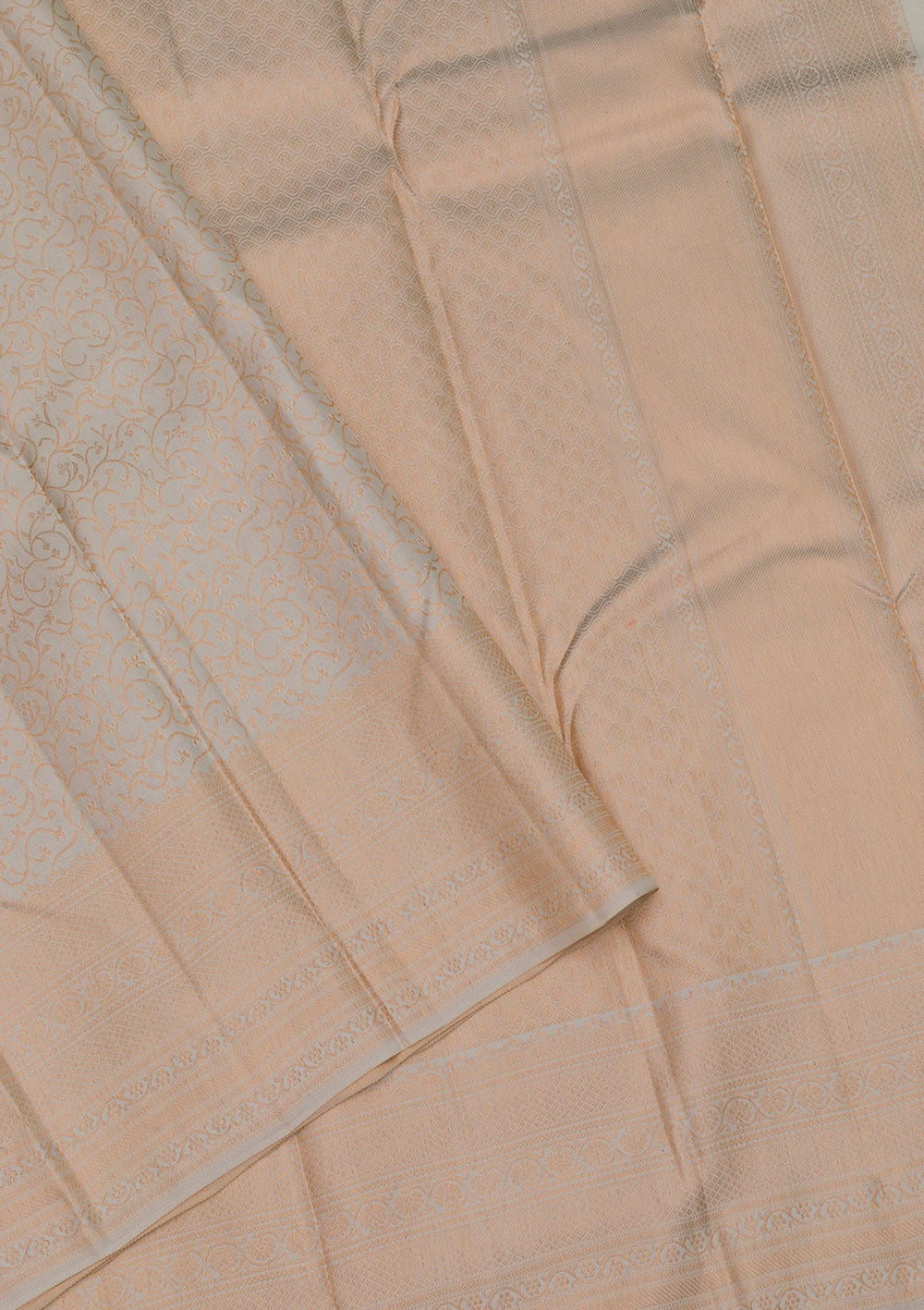 Off White Zariwork Pure Silk Saree-Koskii