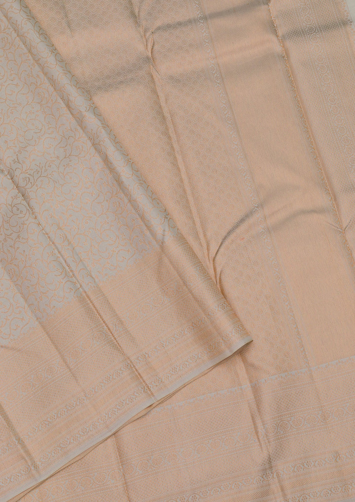 Off White Zariwork Pure Silk Saree-Koskii