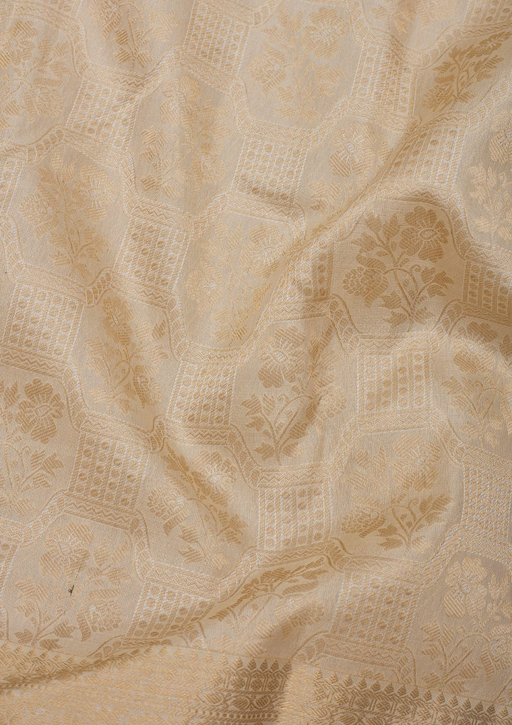 Off White Zariwork Pure Silk Saree