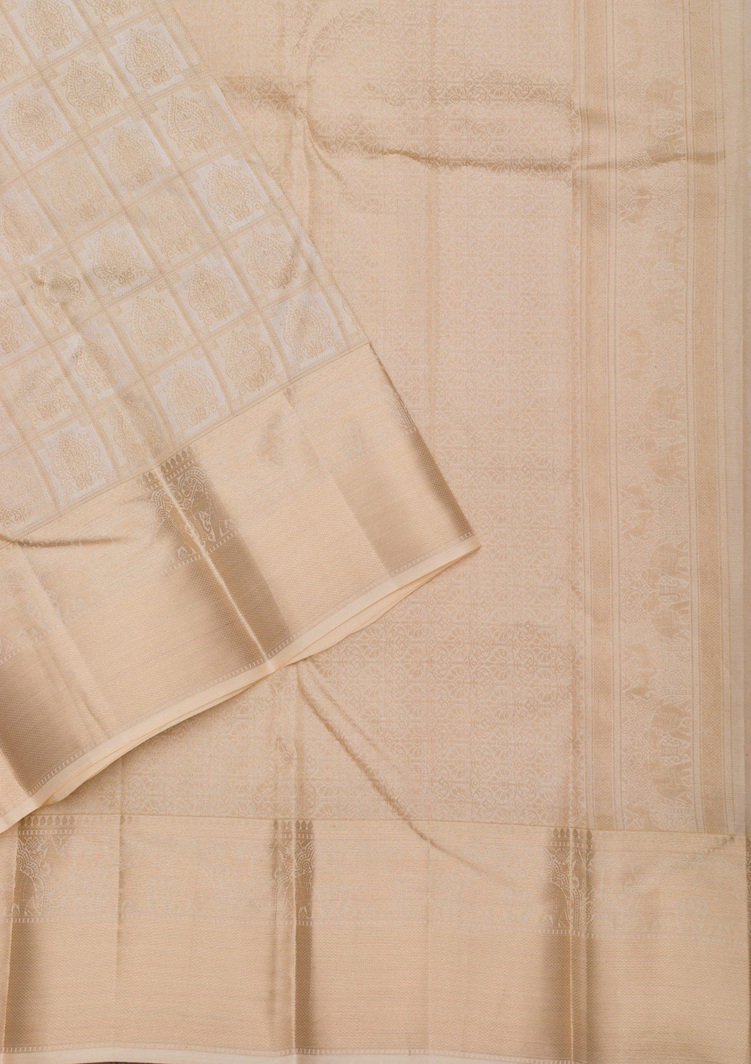 Off White Zariwork Pure Silk Saree-Koskii