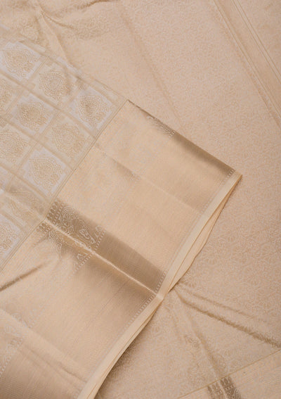 Off White Zariwork Pure Silk Saree-Koskii