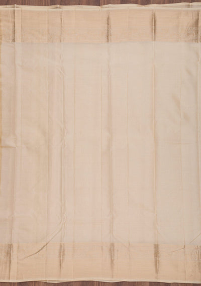 Off White Zariwork Pure Silk Saree-Koskii