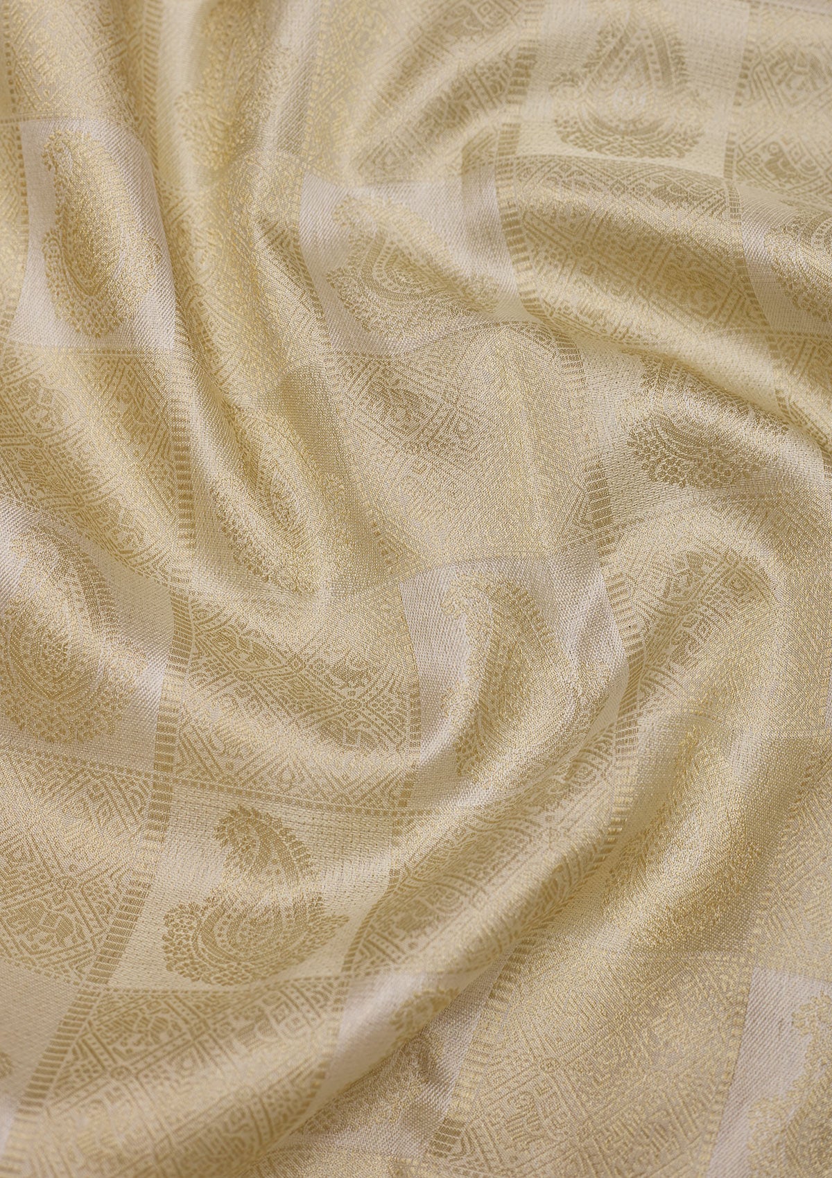 Off White Zariwork Pure Silk Saree-Koskii