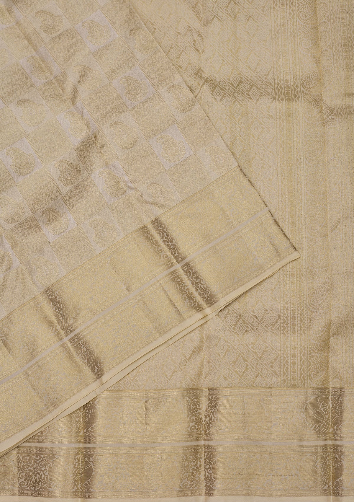 Off White Zariwork Pure Silk Saree-Koskii