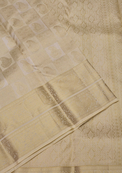 Off White Zariwork Pure Silk Saree-Koskii