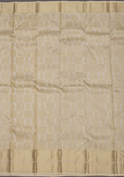 Off White Zariwork Pure Silk Saree-Koskii