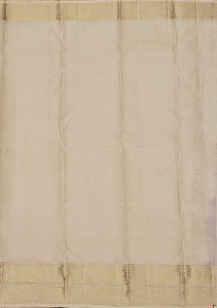 Off White Zariwork Pure Silk Saree-Koskii