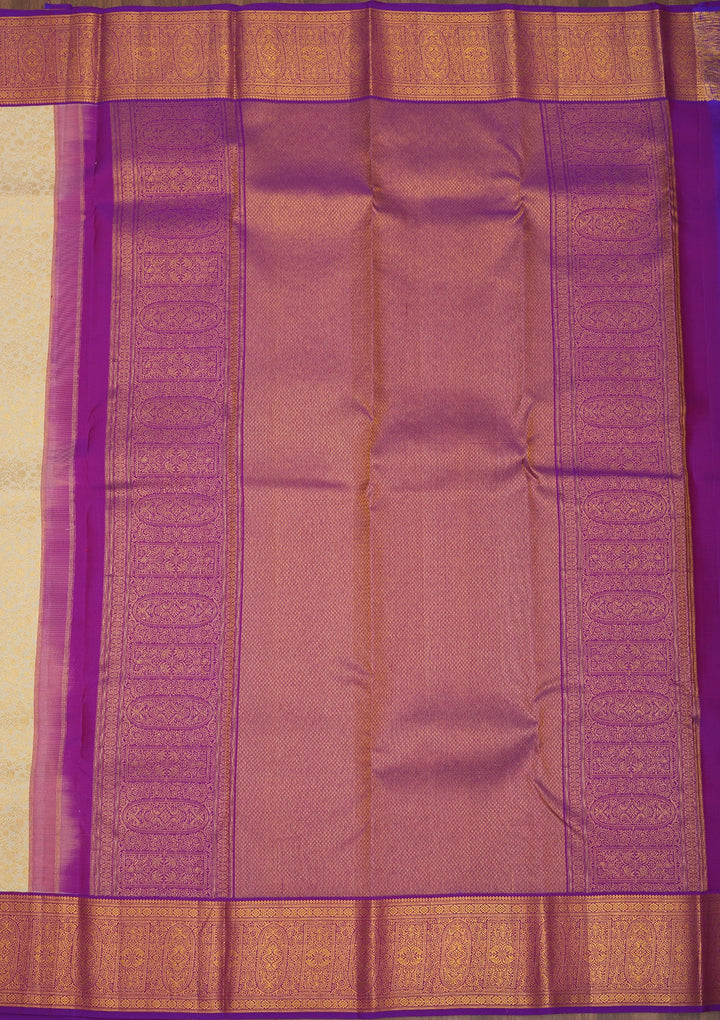 Off White Zariwork Pure Silk Saree-Koskii