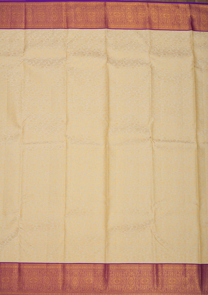Off White Zariwork Pure Silk Saree-Koskii