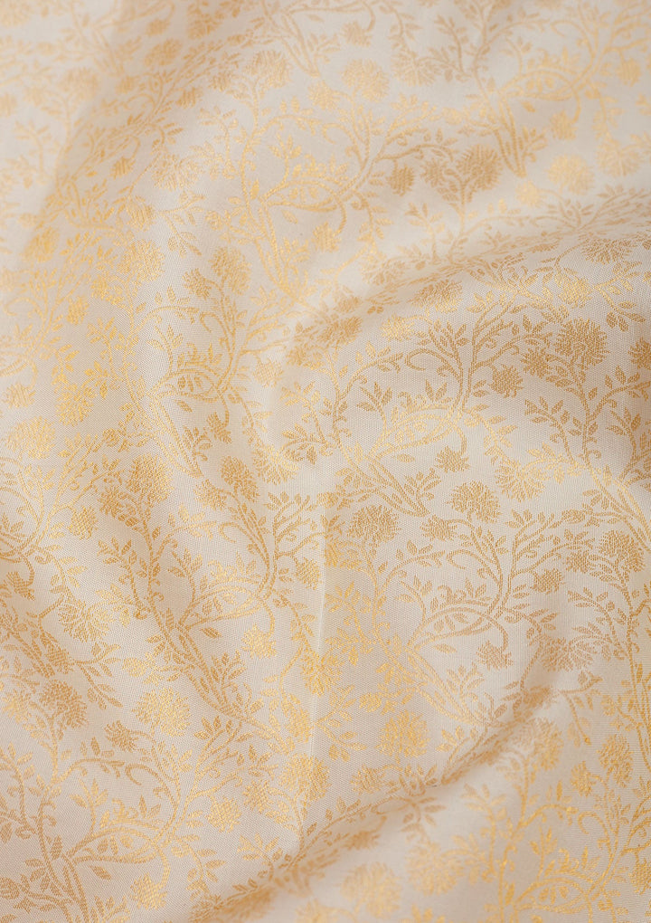 Off White Zariwork Pure Silk Saree-Koskii