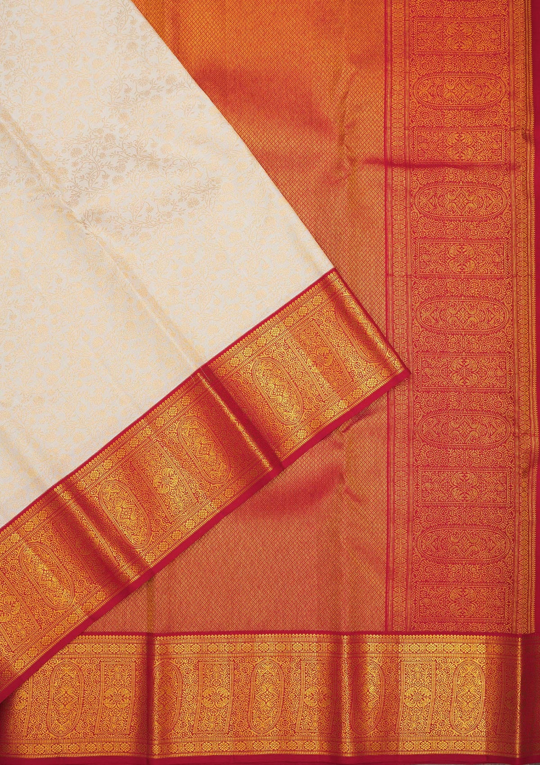 Off White Zariwork Pure Silk Saree-Koskii