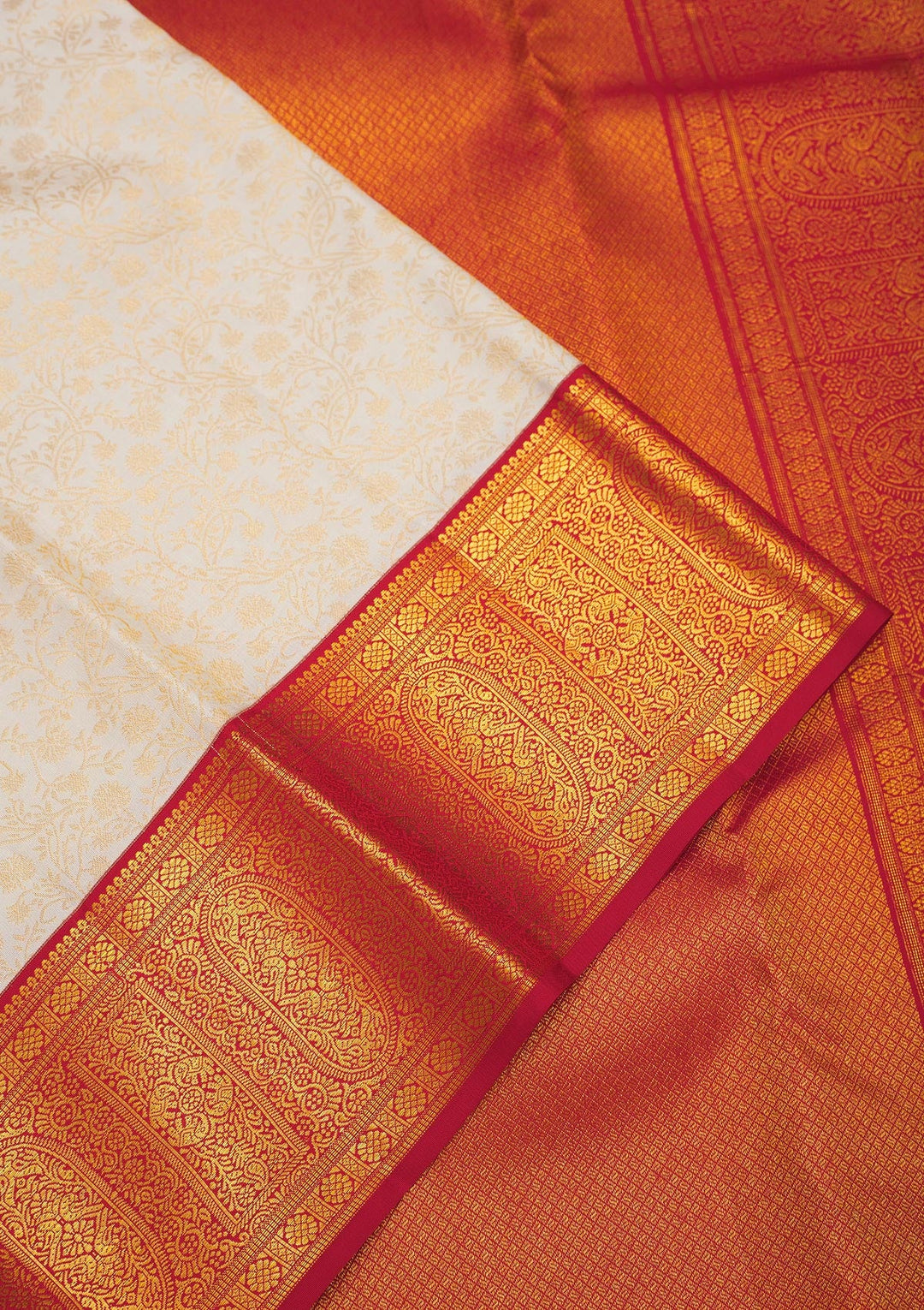 Off White Zariwork Pure Silk Saree-Koskii