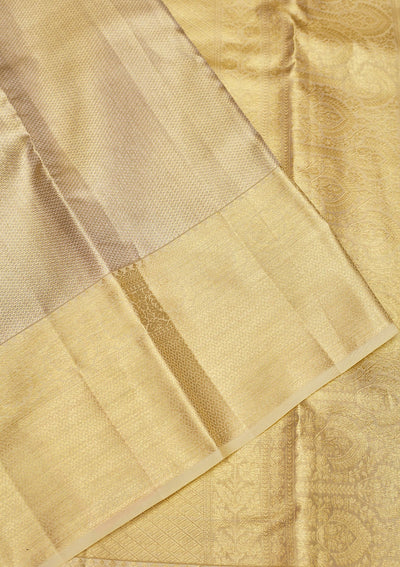 Off White Zariwork Pure Silk Saree-Koskii