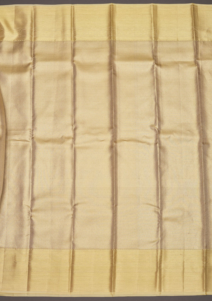 Off White Zariwork Pure Silk Saree-Koskii