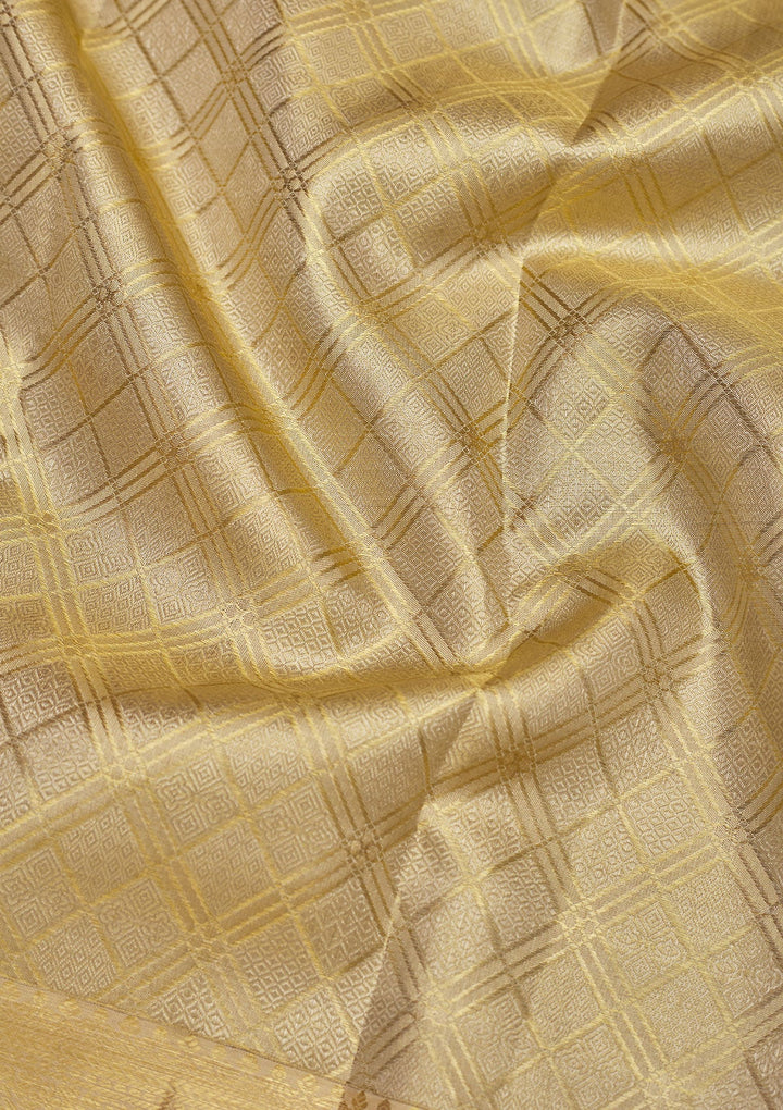 Off White Zariwork Pure Silk Saree-Koskii