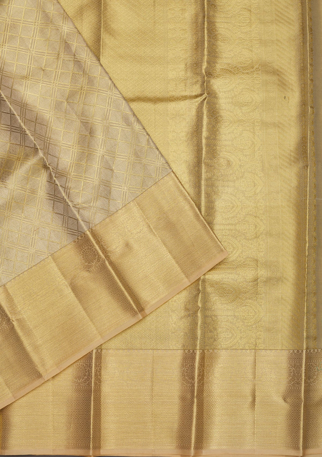Off White Zariwork Pure Silk Saree-Koskii