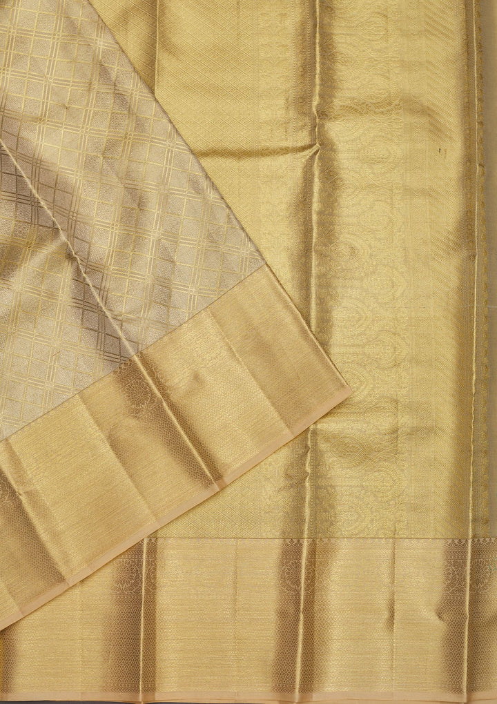 Off White Zariwork Pure Silk Saree-Koskii