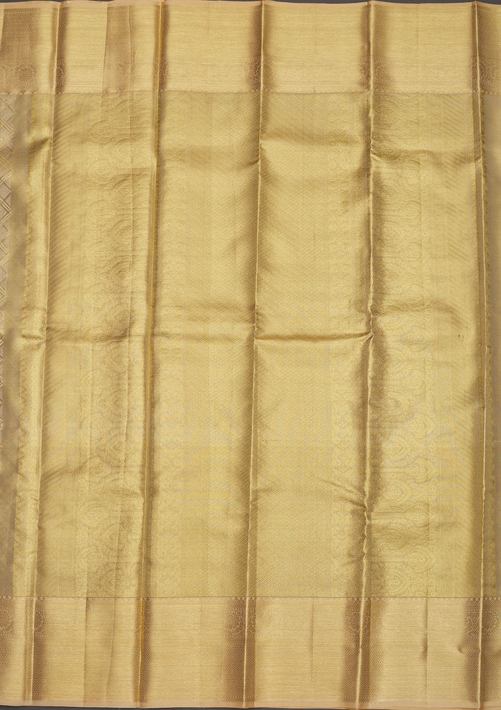 Off White Zariwork Pure Silk Saree-Koskii