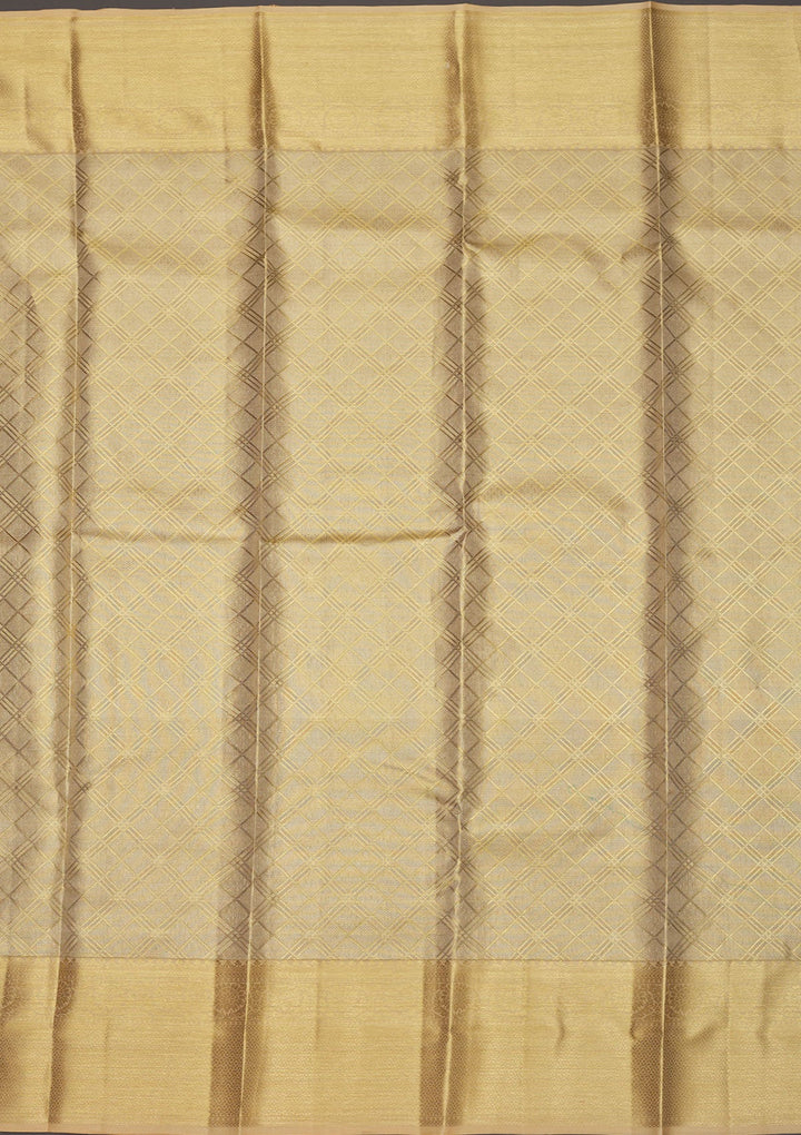 Off White Zariwork Pure Silk Saree-Koskii
