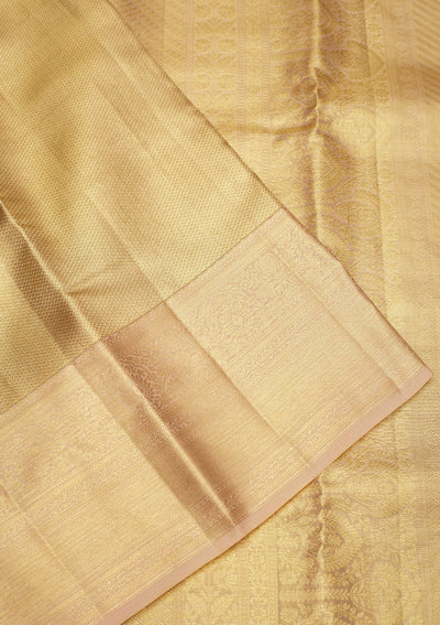 Off White Zariwork Pure Silk Saree-Koskii