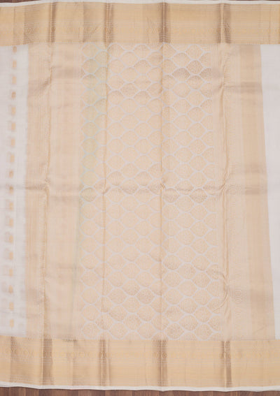Off White Zariwork Pure Silk Saree