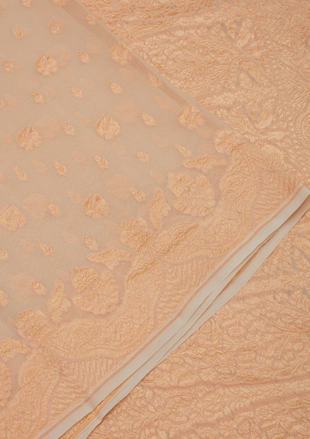 Off White Zariwork Pure Silk Saree-Koskii