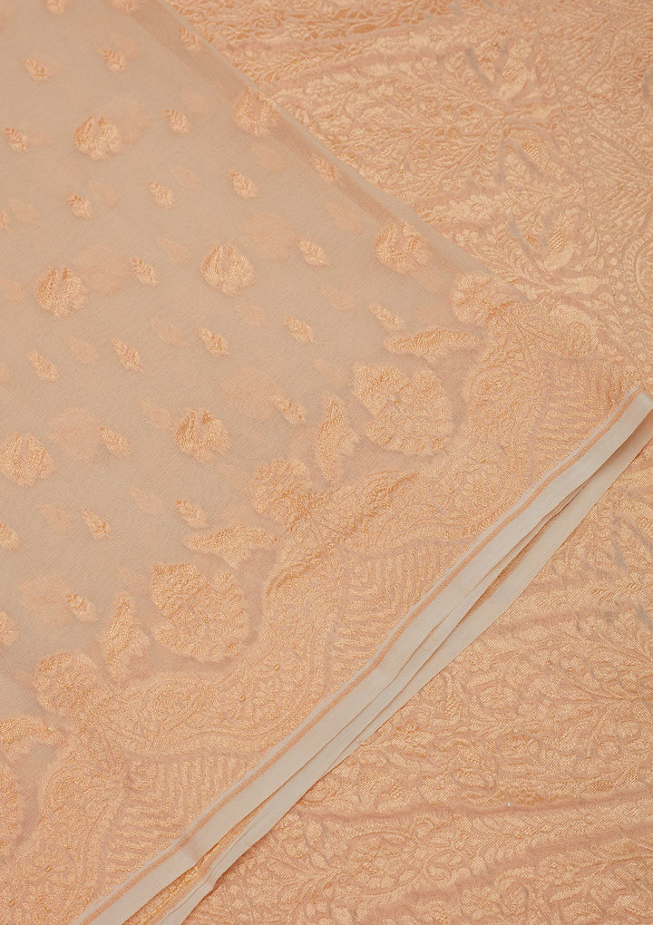 Off White Zariwork Pure Silk Saree-Koskii