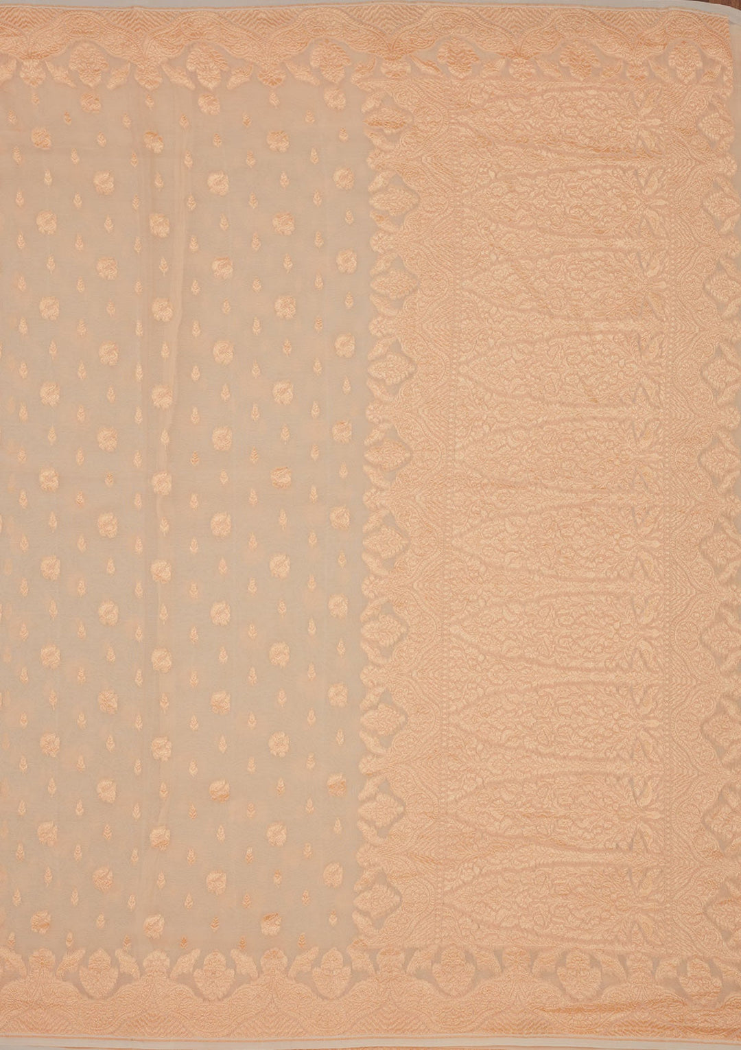Off White Zariwork Pure Silk Saree-Koskii