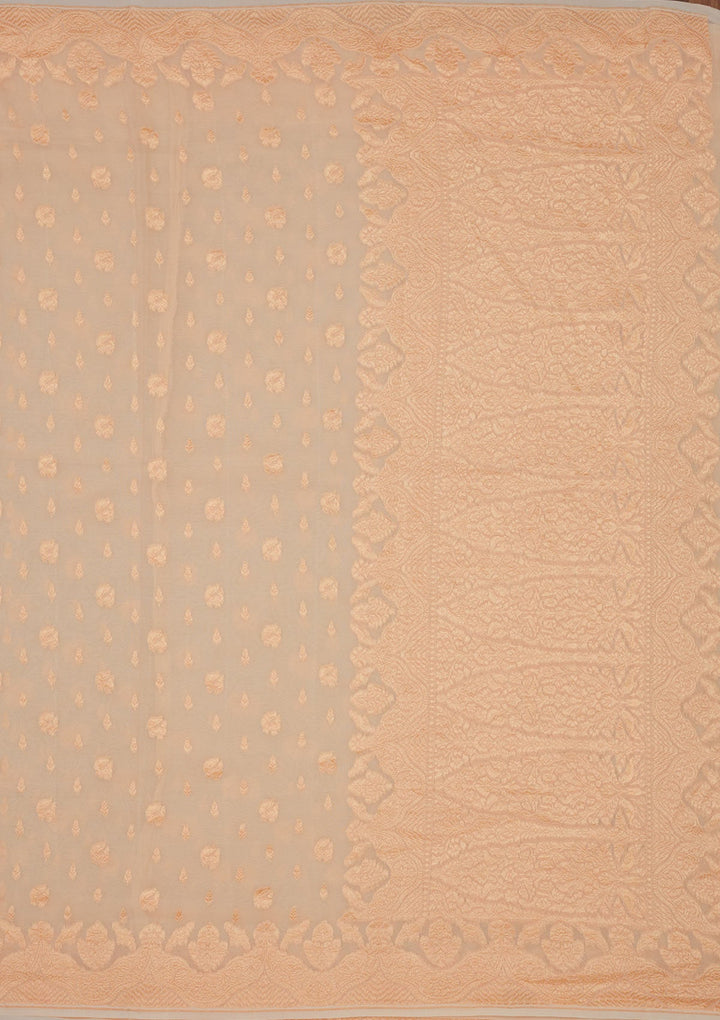 Off White Zariwork Pure Silk Saree-Koskii