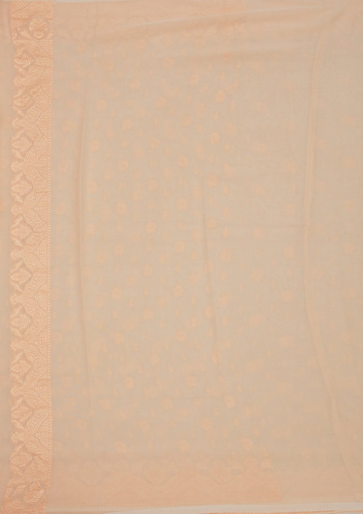 Off White Zariwork Pure Silk Saree-Koskii