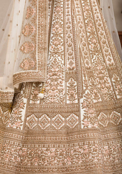 Off White Zariwork Velvet Readymade Lehenga-Koskii