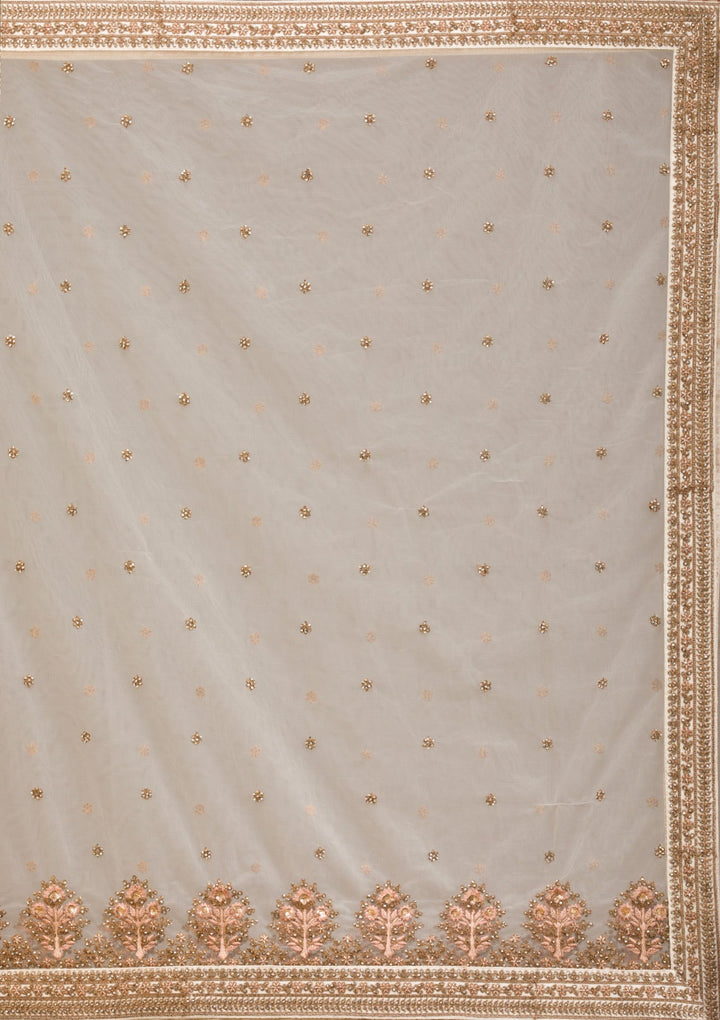 Off White Zariwork Velvet Readymade Lehenga-Koskii