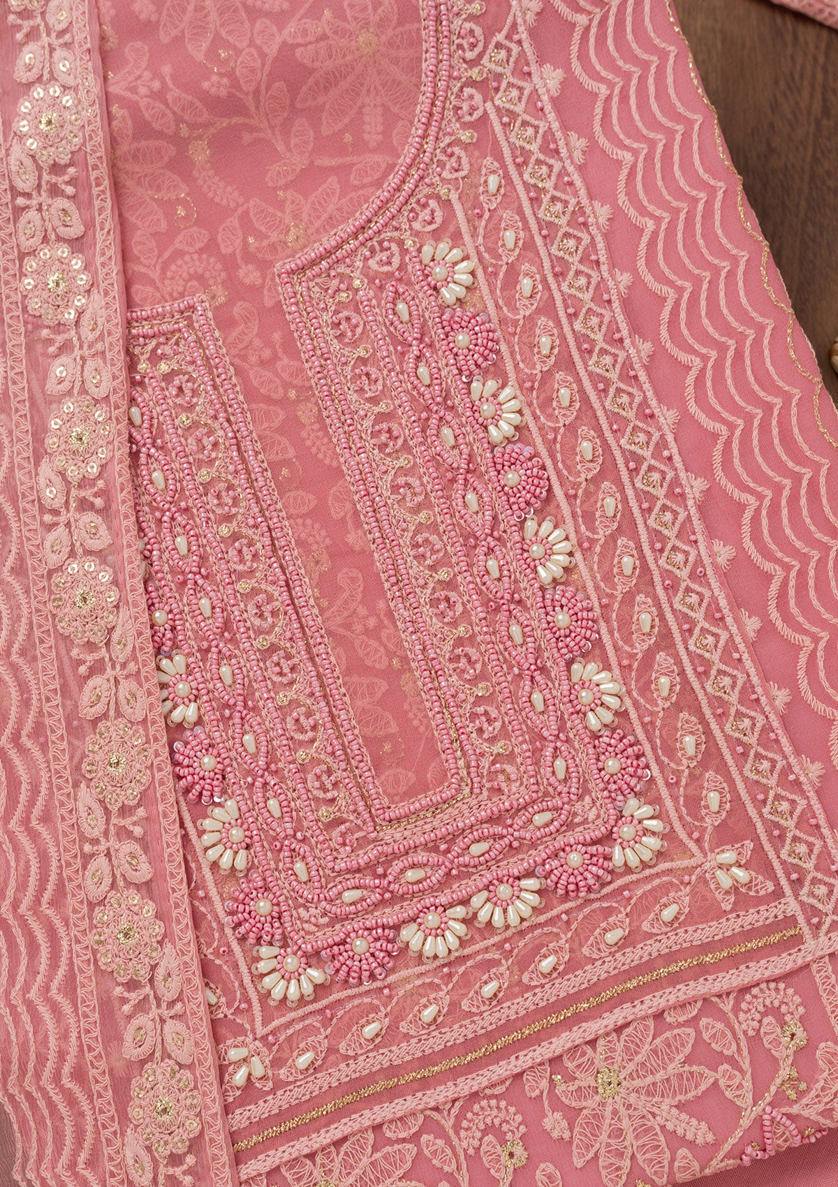 Onion Pink Chikankari Georgette Unstitched Salwar Suit