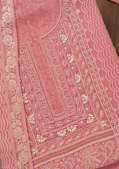 Onion Pink Chikankari Georgette Unstitched Salwar Suit