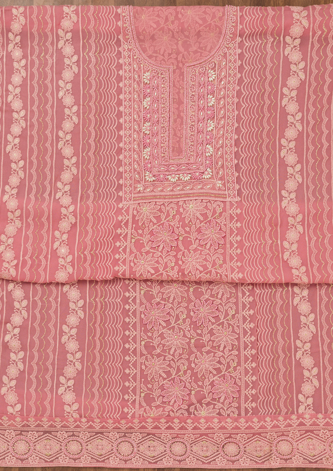 Onion Pink Chikankari Georgette Unstitched Salwar Suit