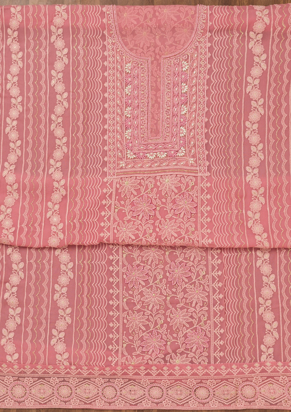 Onion Pink Chikankari Georgette Unstitched Salwar Suit