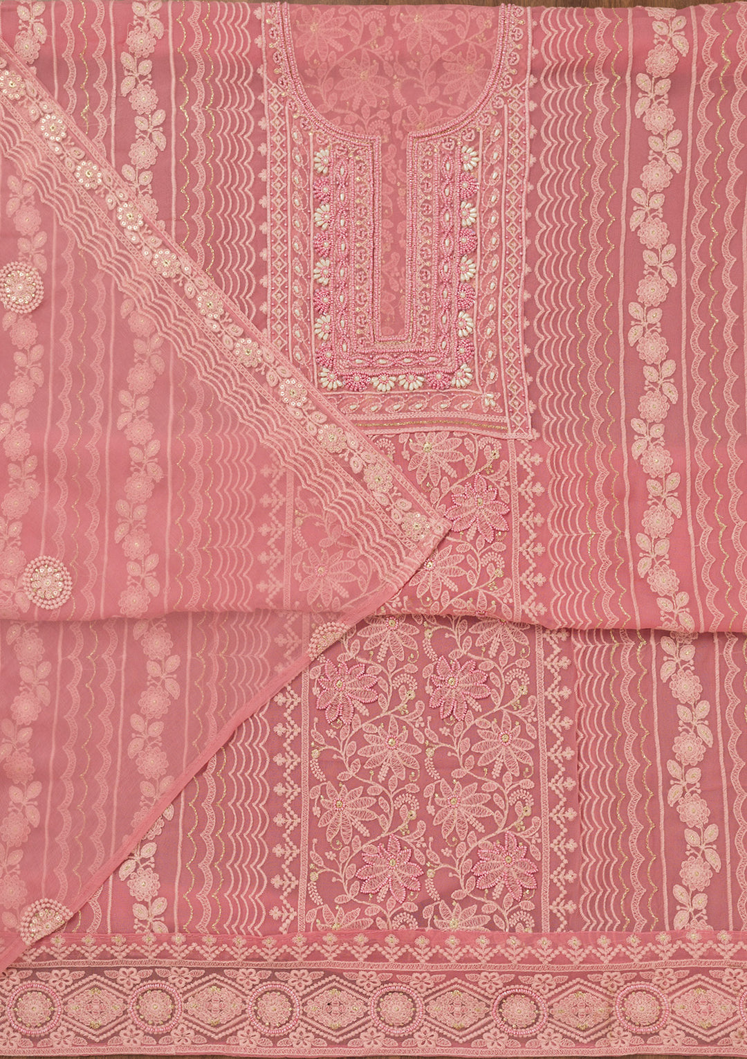 Onion Pink Chikankari Georgette Unstitched Salwar Suit