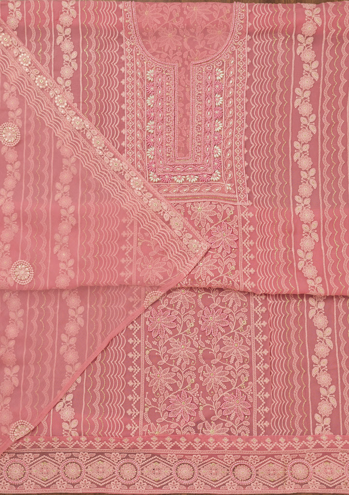 Onion Pink Chikankari Georgette Unstitched Salwar Suit