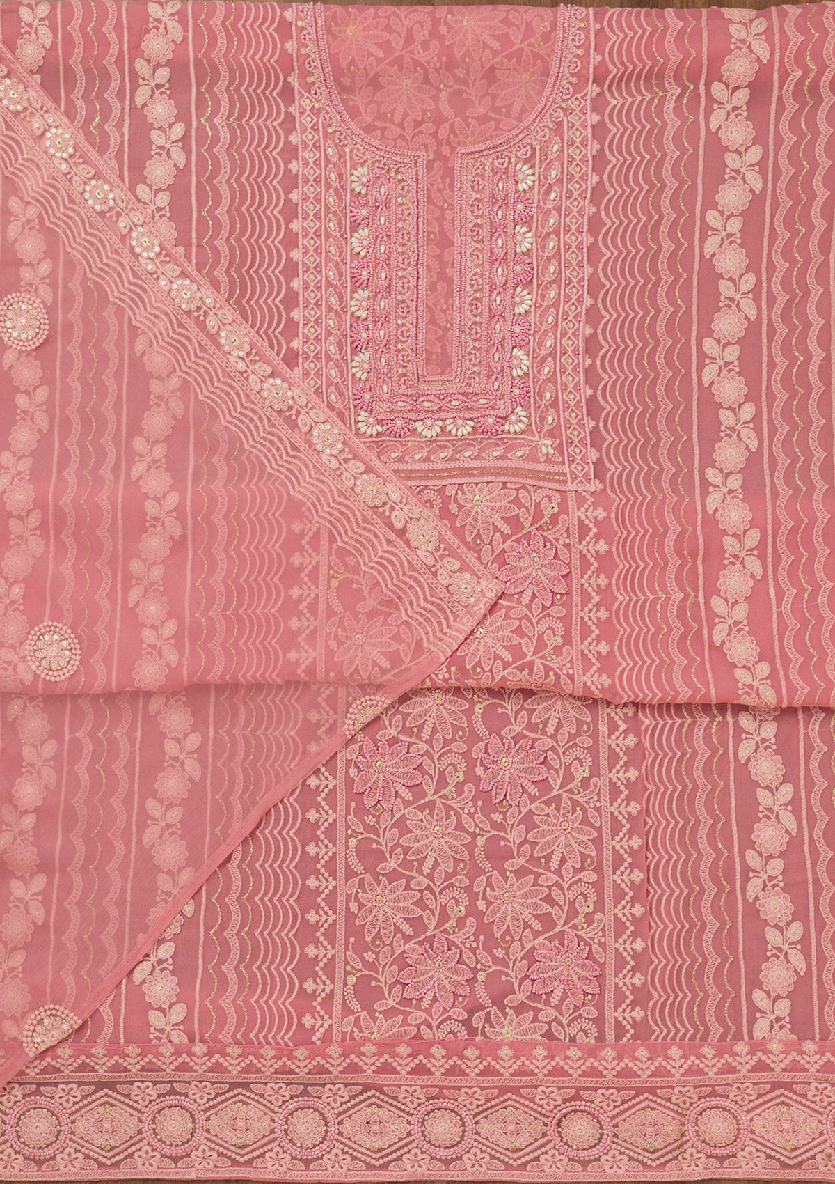 Onion Pink Chikankari Georgette Unstitched Salwar Suit