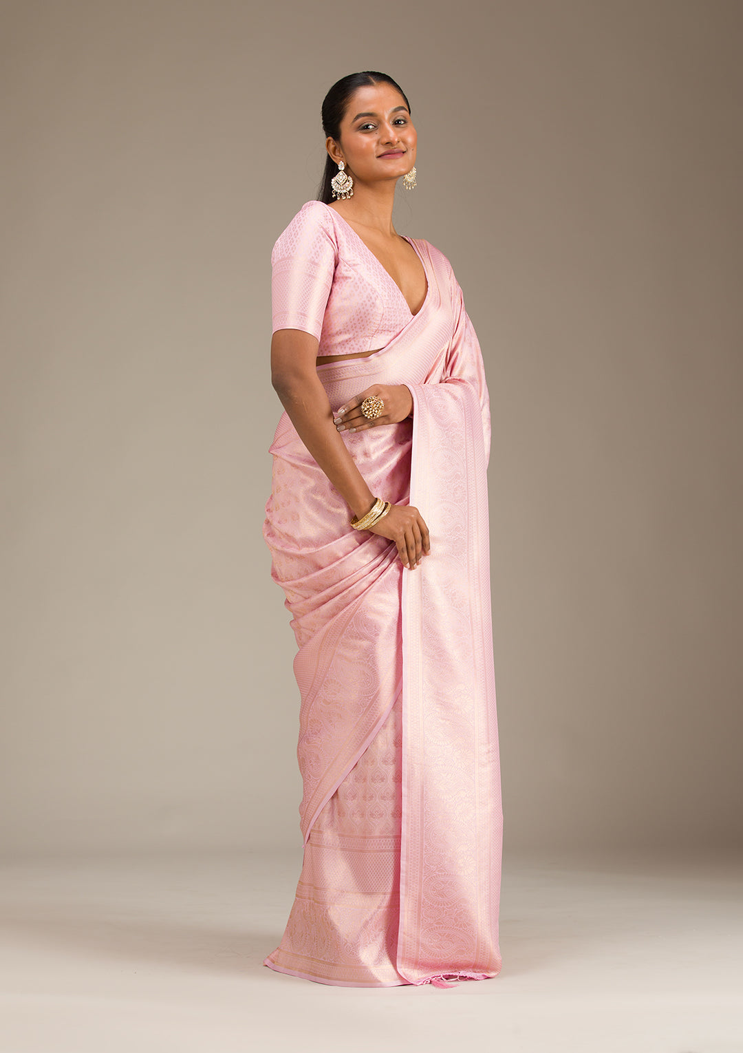Onion Pink Plain Art Silk Saree