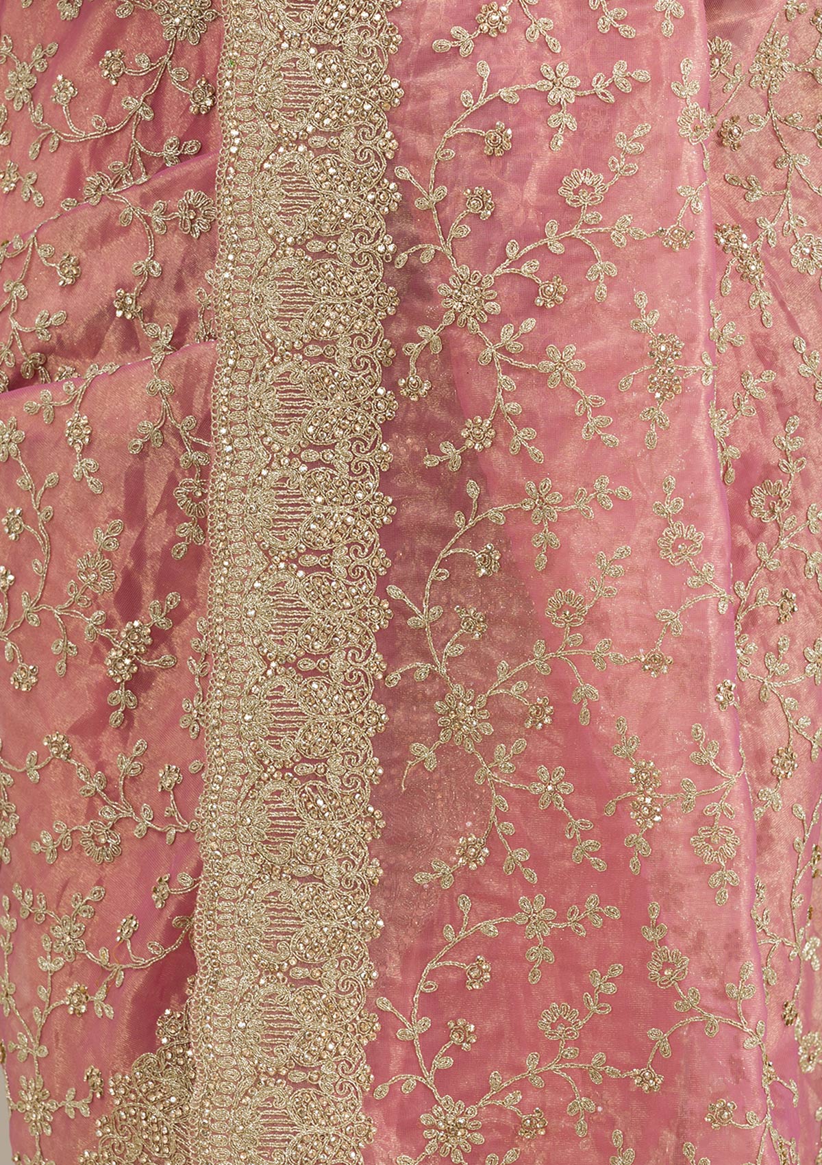 Onion Pink Sequins Tissue Saree