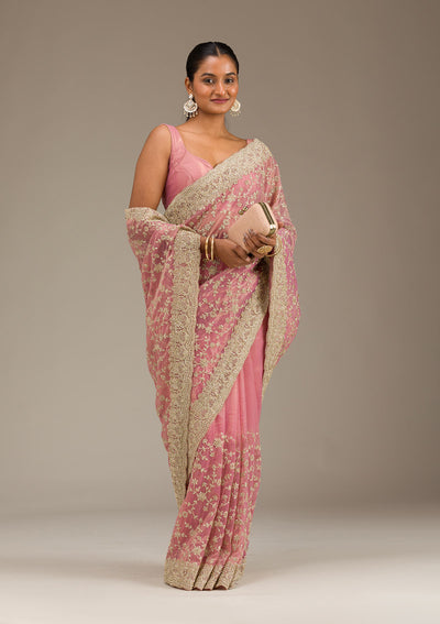Onion Pink Sequins Tissue Saree
