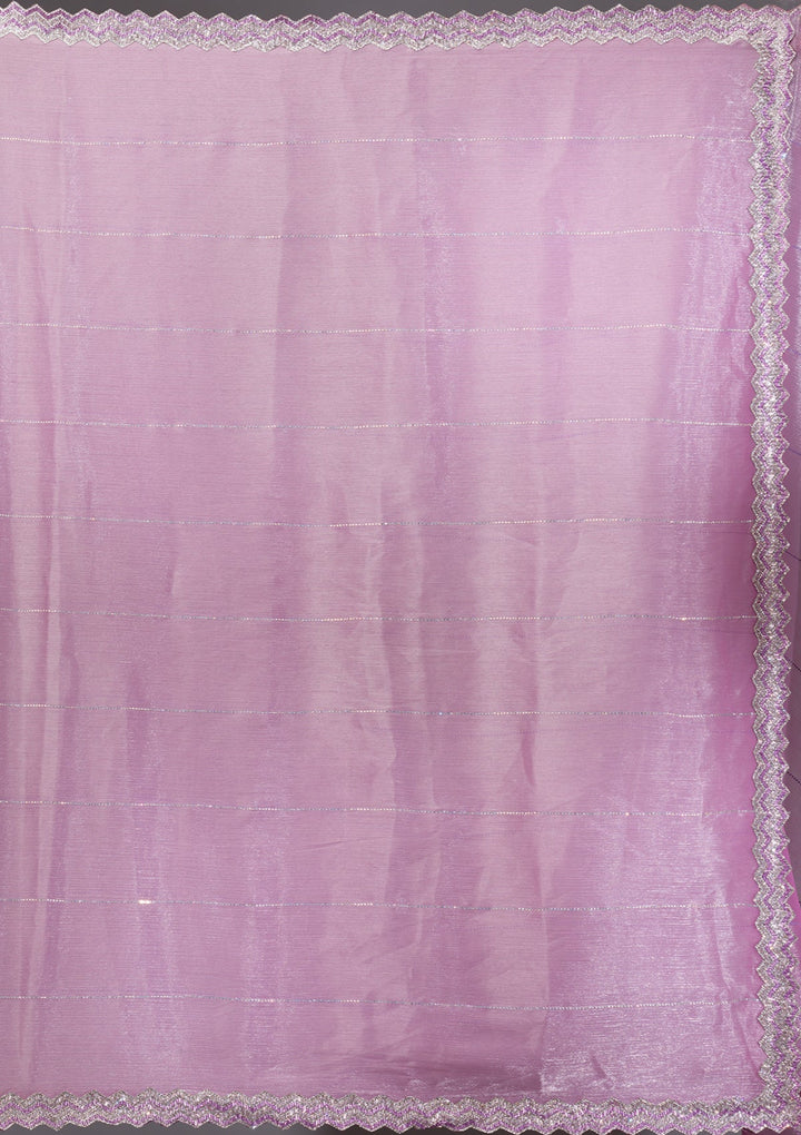 Onion Pink Silver Stonework Satin Saree-Koskii