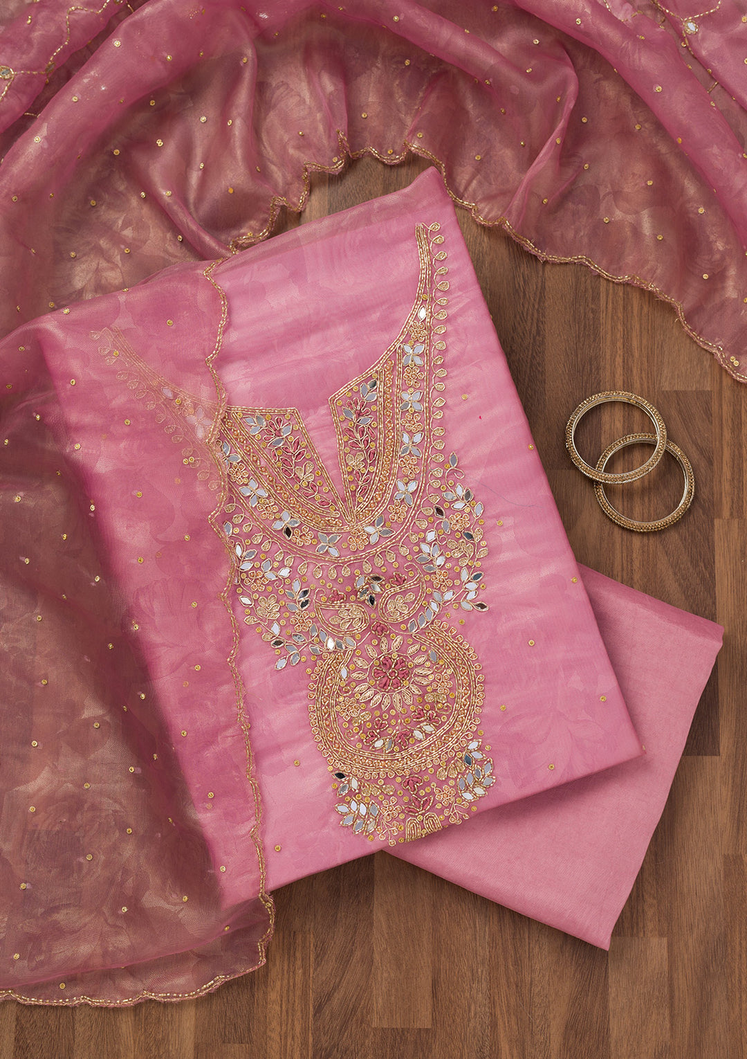 Onion Pink Stonework Tissue Unstitched Salwar Suit