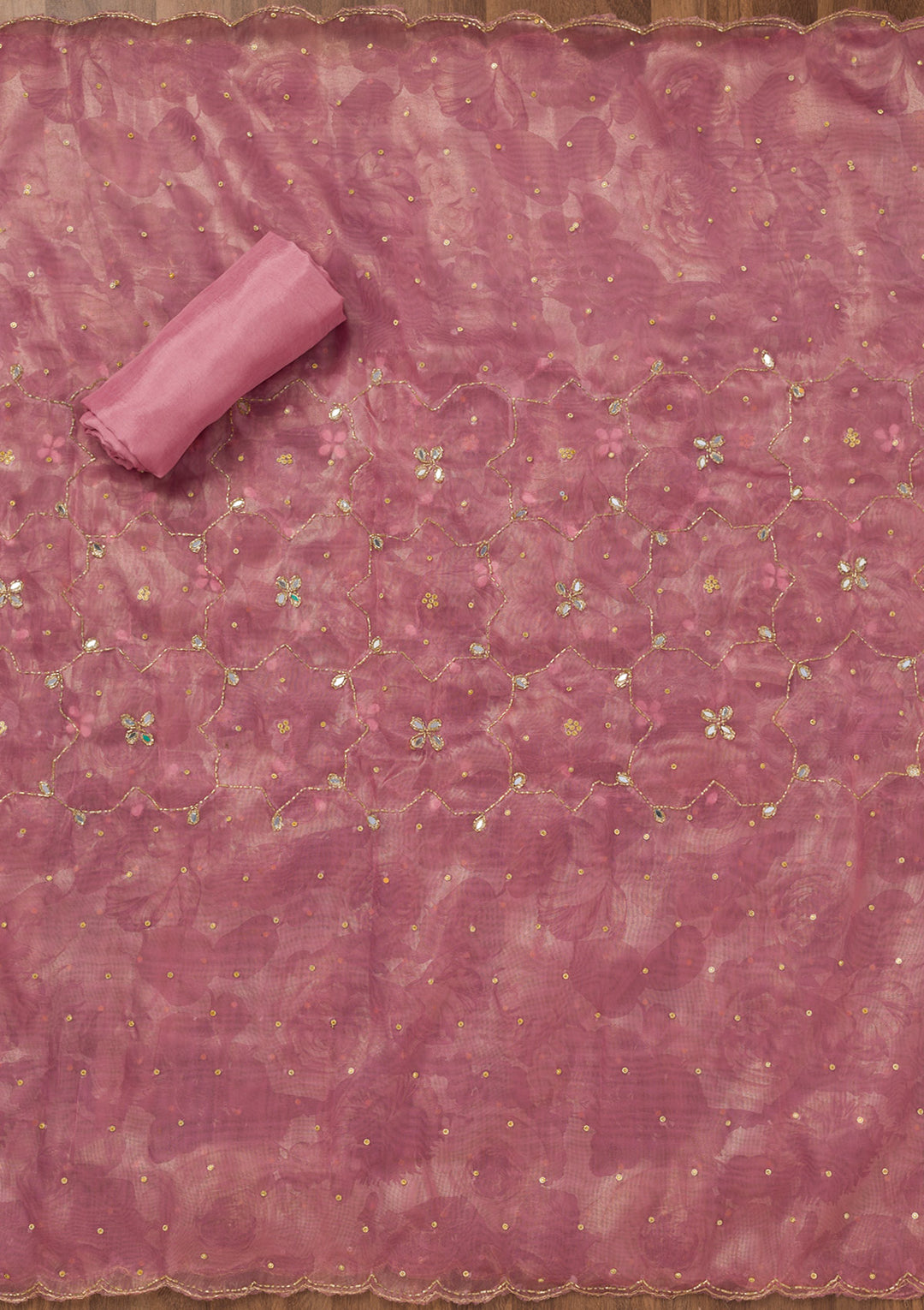 Onion Pink Stonework Tissue Unstitched Salwar Suit