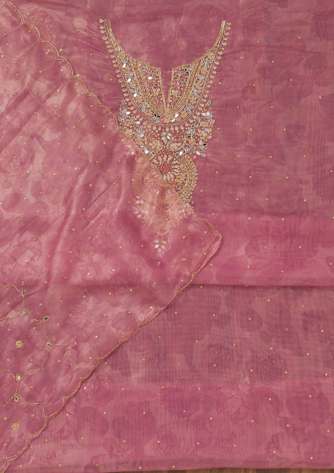 Onion Pink Stonework Tissue Unstitched Salwar Suit
